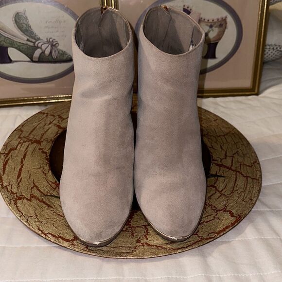 Ted Baker 10.5 41 Lorca 3 Contrast Suede Leather Mink Pink Stacked Heel Booties - Picture 5 of 11